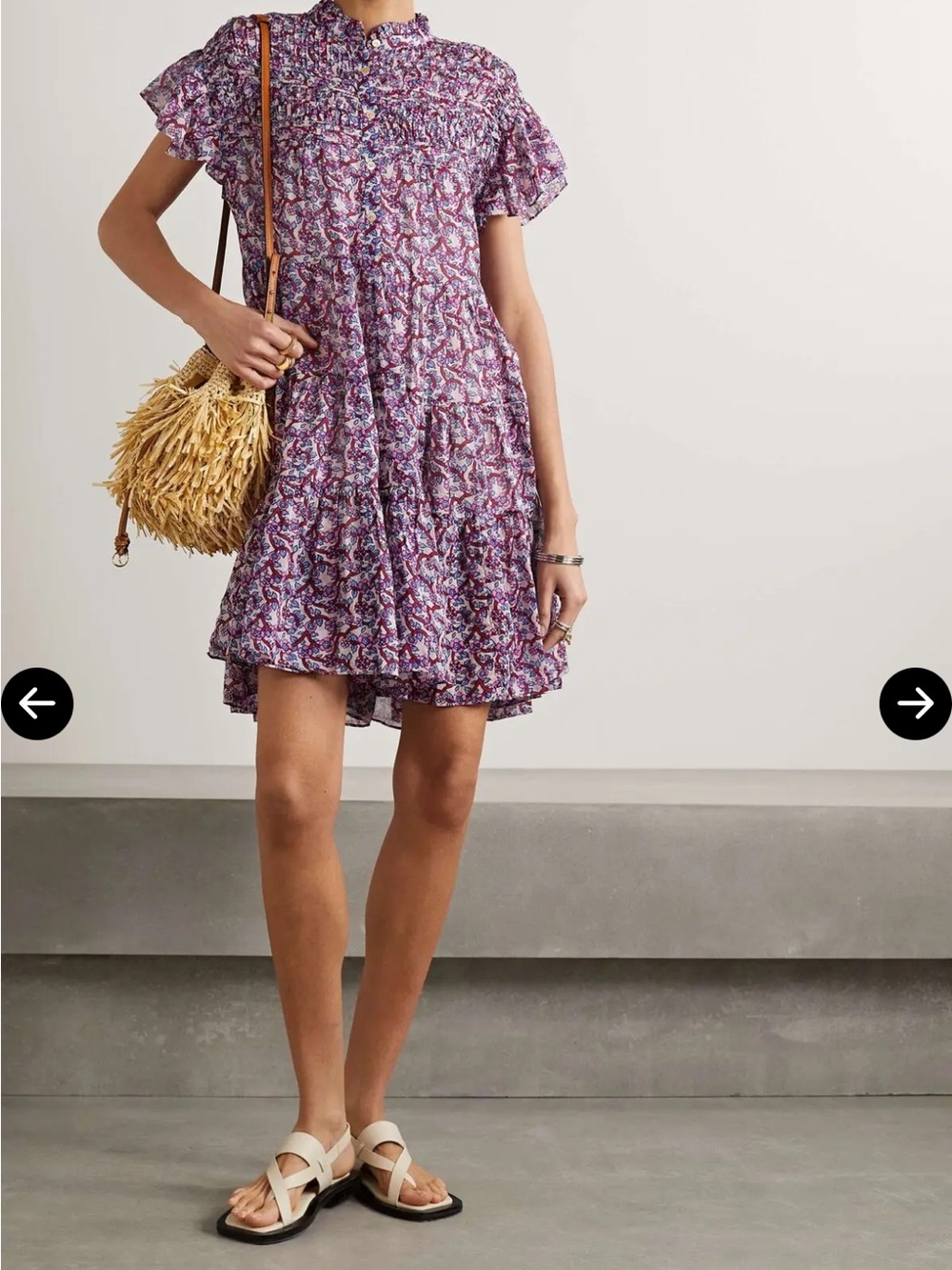 Isabel Marant Purple Floral Ruffled Tiered Mini Dress - Picture 2 of 8